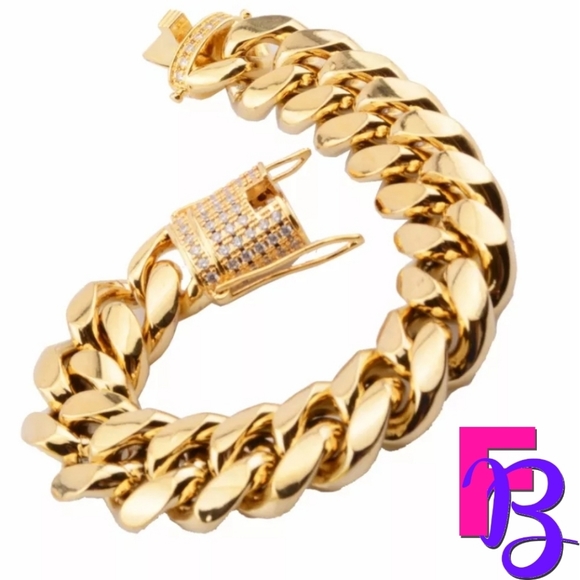 *NEW!* 2 Piece Set - 14MM 18K Cuban Chain & Bracelet - Picture 4 of 12